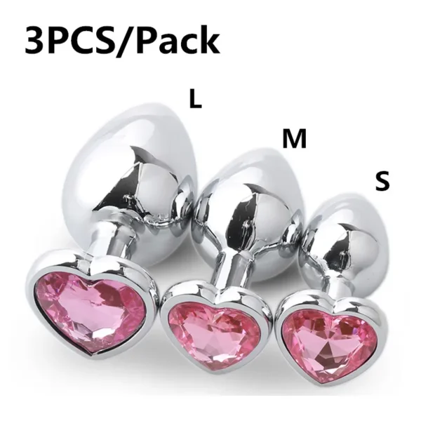 3 Sizes Heart Stainless Steel Crystal Anal Plug